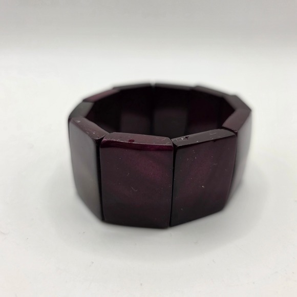 Jewelry - Plum Purple Chunky Resin Stretch Bracelet Marbled Rectangular Panel Statement